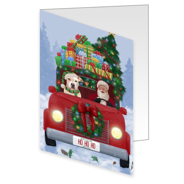 Christmas Honk Honk Red Truck Here Comes with Santa and Pitbull Dogs Greeting Cards - Adorable Pets Invitation Cards with Envelopes - Pet Artwork Christmas Greeting Cards GCD75632 (10 Greeting Cards)