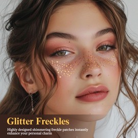 Glitter Freckles X6 + Cleaning Sticker X8，Face Glitter 【One-Second Remove】【Waterproof】【No-Stimulation】 Sparkle Freckles for Women，Pattern A