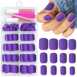 Bellelfin Short Square Matte Full Cover Press on Nails, 120Pcs Acrylic False Nails with Adhesive Tabs, Purple, for Women & Girls