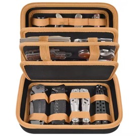 ANKHOH Knife Display Case for Butterfly Knives, 24+ Folding Knife Collection Storage Organizer Holder, Small Knives Protector Box for Tactical/Hunting/Edc/Survival (Brown)