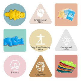 Gentle Monster Stepping Stones for Kids, 6 PCS Crocodile-Shape Balance Beam for Balance with Non-Slip Bottom - Exercise Coordination and Stability for Age 3 4 5 6 7 8 Years