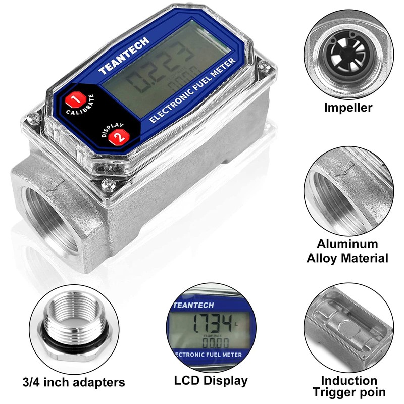 Turbine Flow Meter 3/4" inch Digital LCD Display with NPT