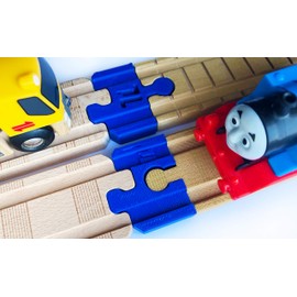 Thomas Wood 2018 Train Track Adapters to Wooden Railway for BRIO, Melissa & Doug (Blue) (2pc)