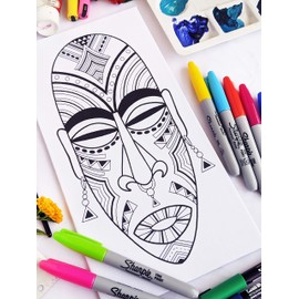 Tribal African Mask - Coloring Canvas For Adults, Stretched primed canvas to color