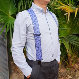 MELOTOUGH - Tirantes para hombre, totalmente elásticos, 5 cm de ancho, espalda en X, Azul (Paisley), Large