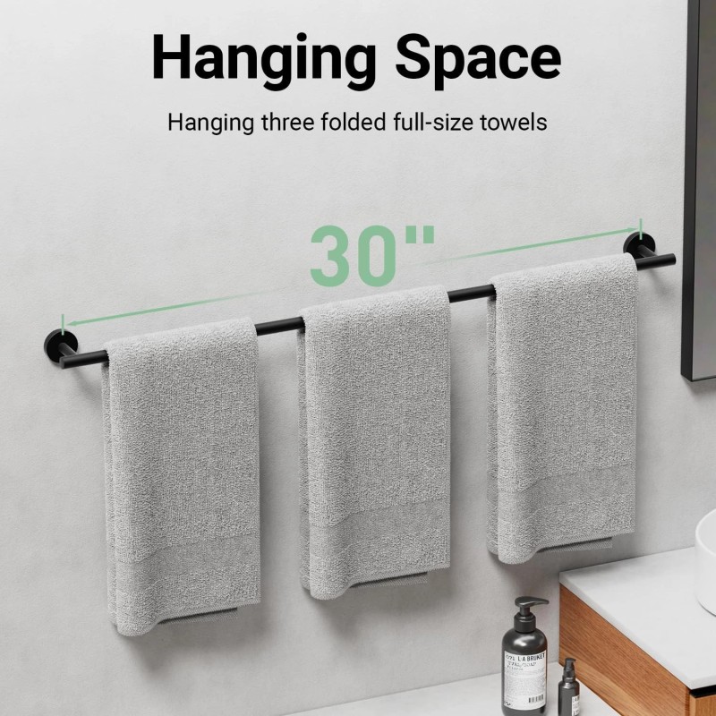 IOQ 30" Matte Black Towel Bar, Towel Rack for Bathroom