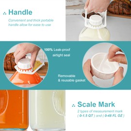 4 Pack 64 Oz Heavy Duty Glass Milk Bottle with 1 Silicone Spout and 5 Reusable Airtight SCREW LID, 2 Qt Glass Water Bottle with 2 Exact Scale Lines - Milk/Juice Jug Pitcher