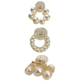 Xansema 3 Pcs Pearl Hair Claw Clips for Women Girls, Fashion Claws Clip Non Slip Barrettes Jaw Clamps Hair Accessories (FD200-3Pcs)
