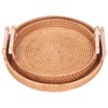 2PCS Hand Woven Rattan Tray Round Serving Tray Tea Fruit