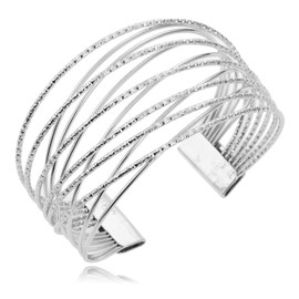 Cuff Bracelet Bangle Bracelet for Women Girls Multi-layer Cross Wire Bracelet Rose Gold Open Bangle Bracelet Jewelry Gifts (B: silver cuff bracelet)