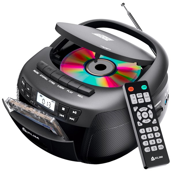KLIM CD + Cassette Tape Player, Bluetooth CD Boombox, AM/FM