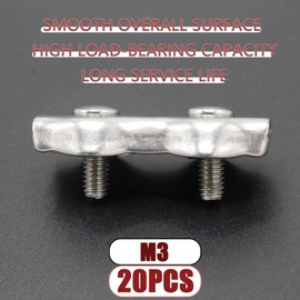 Joyangy 20pcs M3 Stainless Steel Duplex Wire Rope Clip Cable Clamp, Double Bolt Wire Cable Clamps, 2-Post Wire Rope Clip for 1/8 Inch Diameter Wire Cable