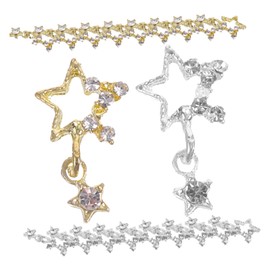 FRCOLOR 30pcs Silver Gold Metal Star Nail Charms Decorative Nail Charms Rhinestones Art Decorations