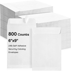 Fuutreo 800 Counts White Envelopes 6 x 9 Inch Self Adhesive Catalog Security Mailing Envelopes with Adhesive for Mailing Storage Organizing Home Office