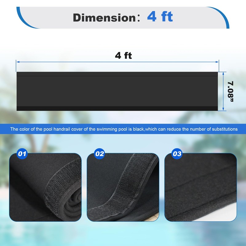 Pool Handrail Cover 4ft x 7.08 Inch – Non-Slip, Heat
