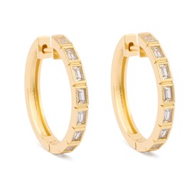 Joacii Gold Plated Huggie Earrings Square Zircon Hoop Earrings for Women, Brass, Cubic Zirconia