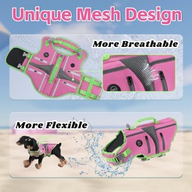 EMUST Dog Life Vest, Adjustable Large Dog Safety Vest with Reflective Stripes, Ripstop Life Jacket for Pets for Swimming with Superior Buoyancy, Pink, L