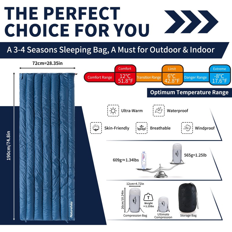 Naturehike Down Sleeping Bag Ultralight Sleeping Bag Compact Portable Envelope