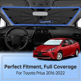Windshield Sun Shade Umbrella for Toyota Prius 2016-2022, Foldable Sunshade for Car Front Window, 360 Rotation Automotive Interior UV Protection for Outdoor Parking, Keep Car Cool