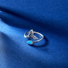 Helonley Mermaid Ring 925 Sterling Silver - Cute Mermaid Tail Rings Jewelry with Opal Diamond Sea Rings Adjustable Suitable for Women