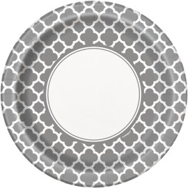 Unique Party 38755 - 23cm Silver Quatrefoil Party Plates, Pack of 8