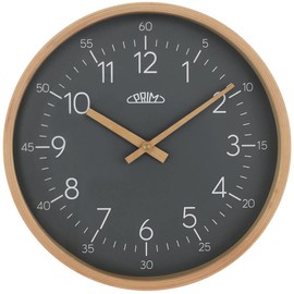 PRIM Grey Wooden Wall Clock Wall Clock Will Satisfy Everyone, Arabic Numbers and Minutes 305 mm, Simple Design and Natural Materials, E07P.3854.5392, Small/Normal