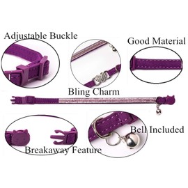BoomBone Rhinestone Cat Breakaway Collar Pack of 2 Purple Kitten Collars with Bell