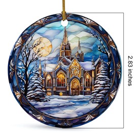 Elegant Castle Ornament, Stained Ceramic Christmas Ornament, Christmas Tree Hanging Decors, Stained Glass Themed Ceramic Christmas Ornament