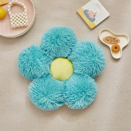 UGEYAO Faux Fur Pillow,Flower Shaped Throw Pillow Butt Cushion Flower Floor Pillow,Seating Cushion,Cute Room Decor & Plush Pillow for Bedroom Sofa Chair (19.7 Inches, Teal)
