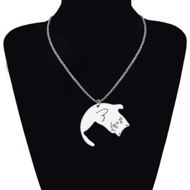 OUSIO 18K Gold And Silver Plated Adorable 2pcs Cat Couples Necklace Pets Matching Pendant Jewellry for Women Animals Lovers Charm Valentine's Day Gifts (Silver Plated)