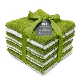 Mellow Buff 100% Cotton Terry Dish Cloth, 8 Pack 12 x 12 Inches, Super Soft and Absorbent, Perfect for Kitchen Cleaning and Dish Washing | Green