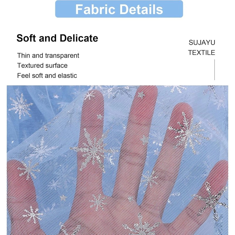 SUJAYU Sheer Fabric, Snowflake Silver Foil Organza Fabric, Snowflake (59"