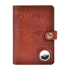 Genuine Leather Passport Holder for Travel Accessories, RFID Blocking Passport Book Holder with AirTag Slot, Passport Cover, Credit Card Case, Travel Document Organizer for man