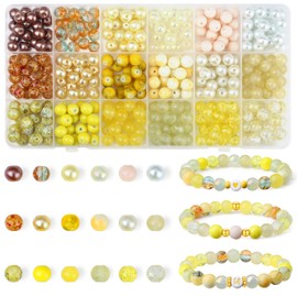 AWARDSEN Glass Beads 8mm, 360PCS Glass Beads Bulk for Bracelet Making Jewellery Making Kit Kandi Yellow Series for Crafting Bracelets, Necklaces, DIY Projects, Easter Craft for Mothers Day Gifts