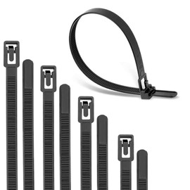 200 Pack of Reusable Cable Ties, Assorted Size, Releasable Zip Ties, Heavy Duty Round Ending No Hurt, Black Removable Tie Wraps Ultra Strong Durable (6+8+10+12 Inch Each Size 50 pcs)