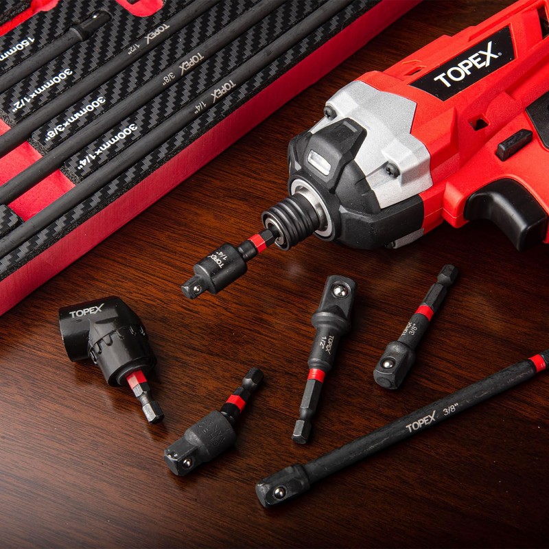 TOPEX 13Pcs Drill Socket Adapter Set, Heavy Duty Impact Grade