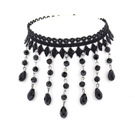Zac's Alter Ego Retro/Vintage Style Lace Choker with Chains & Beads