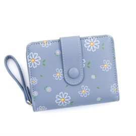 LZSXDWXY Women Fashion Cute Daisy Pattern Zipper Wallet Coin Purse Bifold Bill Wallet with Credit Card Holder ID Window, B-blue., Contemporary