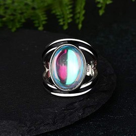Kuyiuif Vintage Silver Ring Sterling Silver Moon Moonstone Ring for Women Gemstone Boho Jewelry Wedding Bridal Ring (US 10)