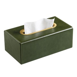 MEIBOOCH Rectangle Tissue Box Cover, Luxury PU Leather Tissue Box Holder with Magnetic Closure (Dark Green)