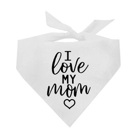 I Love My Mom Dog Bandana | 100% Cotton Adjustable Triangle | Made in USA for Mom | Valentine's Day | Prop Photoshoot |White, One Size (1238)