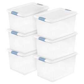 Sterilite 6-Pack Latching Box, Under Bed Storage Bins with Lids, Clear Plastic, 64 Quart - Heavy-Duty Organizing Containers for Closet, Bathroom, and Office