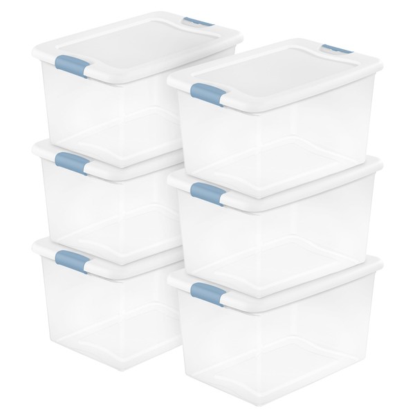 Sterilite 6-Pack Latching Box, Under Bed Storage Bins with Lids,