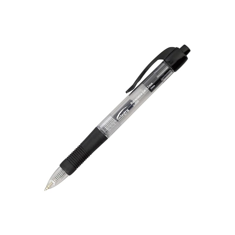 Integra Gel Pen, Retractable, Comfort Grip, 0.7mm Point, Black (Pack