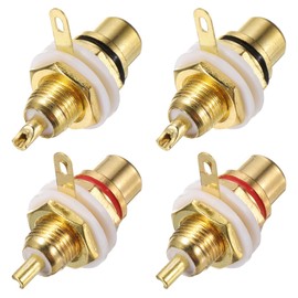 sourcing map RCA to Speaker Wire Connector, RCA Female Zinc Alloy Gold Plated Stereo Audio Connector Adapter Jack Plug RCA Converter Gold Panel Mount 4pcs
