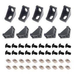 Zeberoxyz Pack of 10 2028 Corner Brackets Black Right Angle with Screws 20 Series 2 Hole Aluminium Angle for Slot 6 mm Aluminium Extrusion Profile Accessories (10 Pieces Black with Nut)