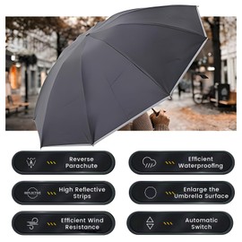 BSDYCL Compact Inverted Umbrella with Reflective Strips, Folding travel umbrella- Automatic Open Close Windproof Design, Lightweight 12 Ribs Structure for Strong Protection Against Wind and Rain