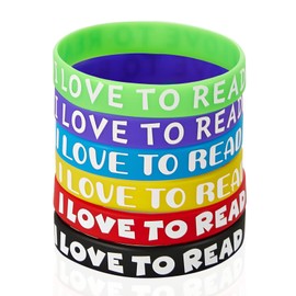 WILLBOND I Love to Read Rubber Bracelets Motivational Rubber Wristband Colorful Silicone Bracelets for Christmas Child Classroom Rewards Teacher Award School Home Decoration Party Favors(120 Pieces)