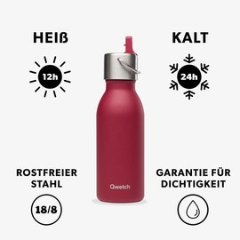 QWETCH - Stainless Steel Children's Drinking Bottle 350 ml - Kids Red Pipette Lid - Insulated Bottle - Keeps Drinks Cold for 24 Hours & Warm for 12 Hours - Leak-proof & BPA-Free - Perfect for School,