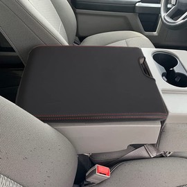 XITER 1PC Leather Center Console Armrest Cover Waterproof Protector Cover for 2015-2024 F150 2017-2024 F250 F350 F450 Super Duty with 40/20/40 Jump Seat(Red Stitches)